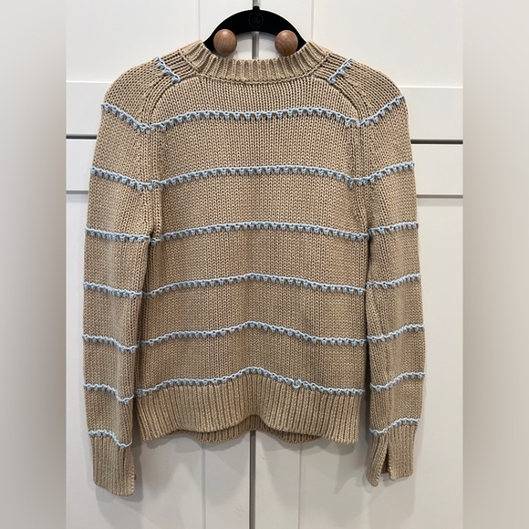 MADEWELL TEXTURED COTTON CREWNECK SWEATER IN STRIPE, PALE BLUE, SIZE XS, - Picture 6 of 16